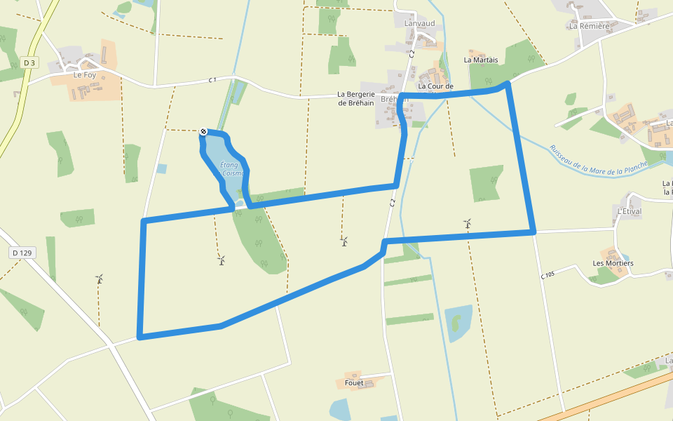 Sentier d'Interprétation du Parc éolien et de l'étang de Coisma walking route map in Conquereuil