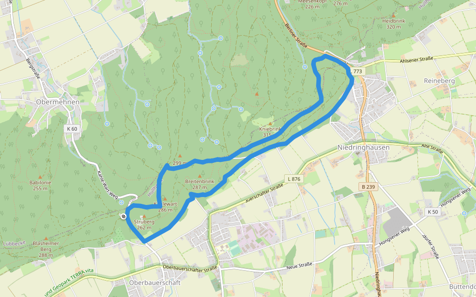 A1 Hüllhorst-Oberbauernschaft walking route map in Hüllhorst