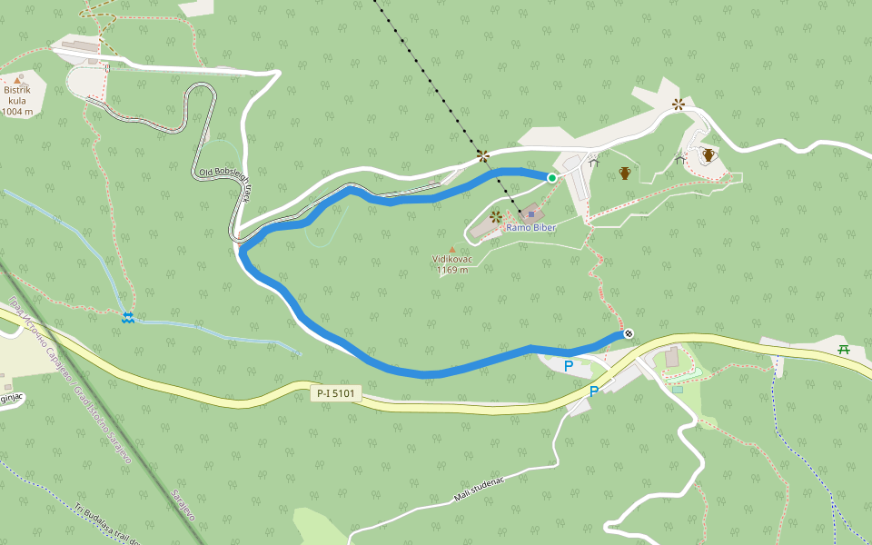 Vidikovac - Ravne / Prvi šumar - Pitine stijene walking route map in Sarajevo