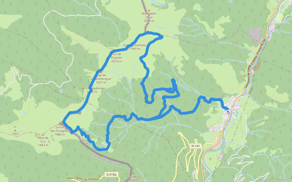 Tuc de Tujastó walking route map in Bossòst