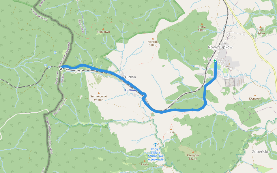 Nowy Łupków - Przełęcz Łupkowska walking route map in Nowy Łupków