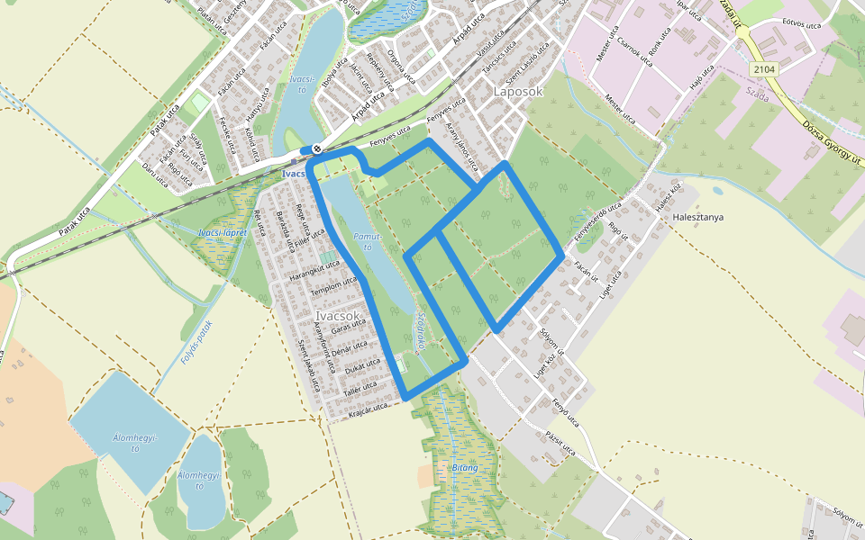 Veresegyházi Szív útja (piros szakasz) walking route map in Veresegyház