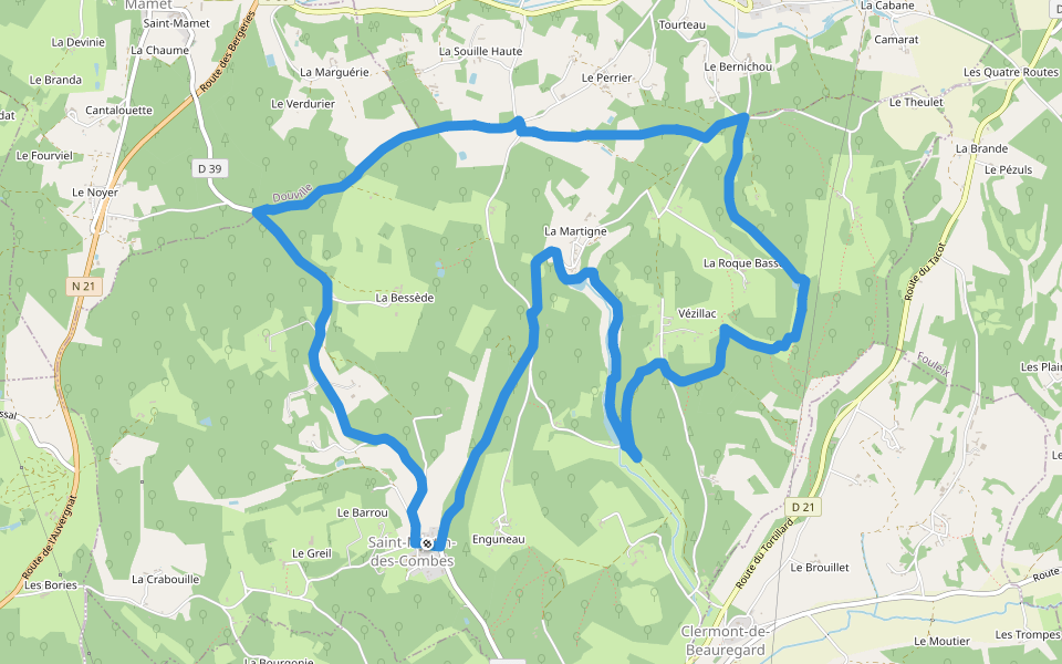 Sentier des Combes de Saint-Martin walking route map in Saint-Martin-des-Combes