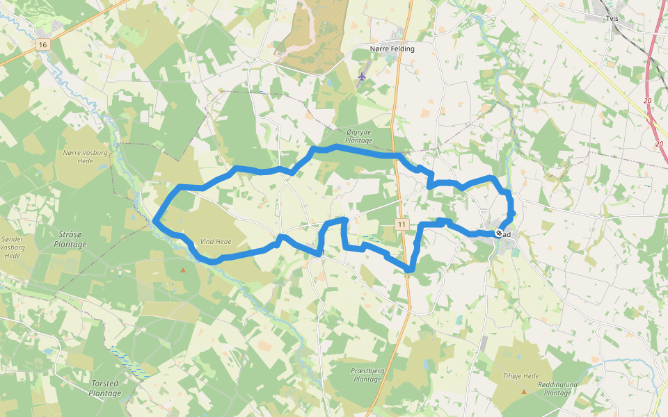 Sørvad Vest-ruten walking route map in Sørvad