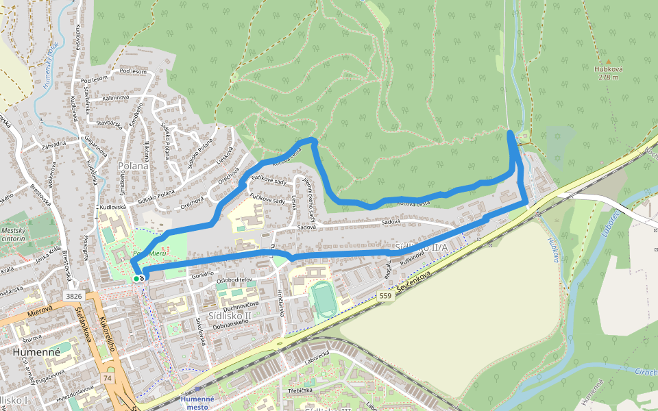Prvá humenská nordic walking trasa walking route map in Humenné