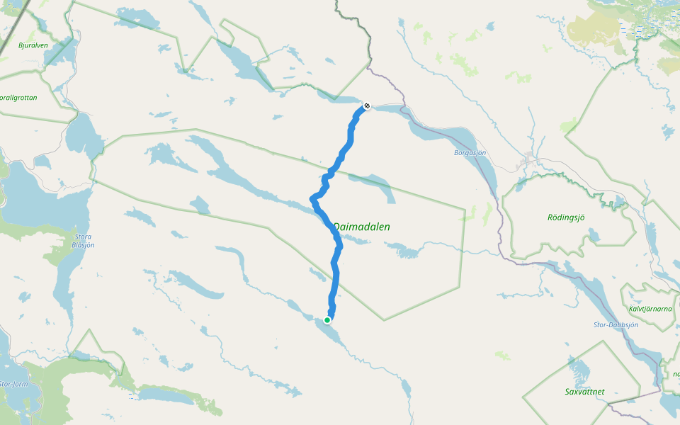 Storjola - Härbergsdalen walking route map in Härbergsdalen