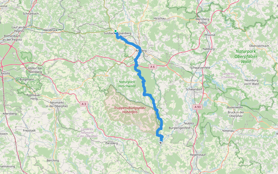 Östlicher Albrandweg Sulzbach-Rosenberg - Kallmünz (Teil 4) walking route map in Sulzbach-Rosenberg