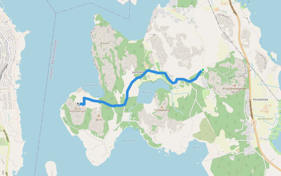 S:t Olofs sjöled Lemböte walking route map in Lemland