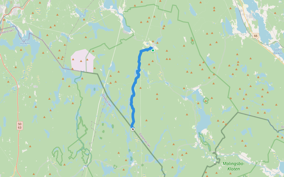 Connector Sméleden - border Dalarnas län/Örebro län walking route map in Ludvika
