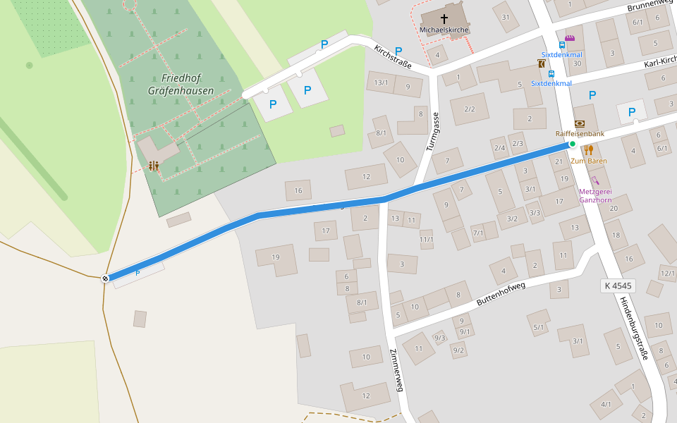 Gräfenhausen Friedhof - Gräfenhausen Sixtdenkmal walking route map in Birkenfeld