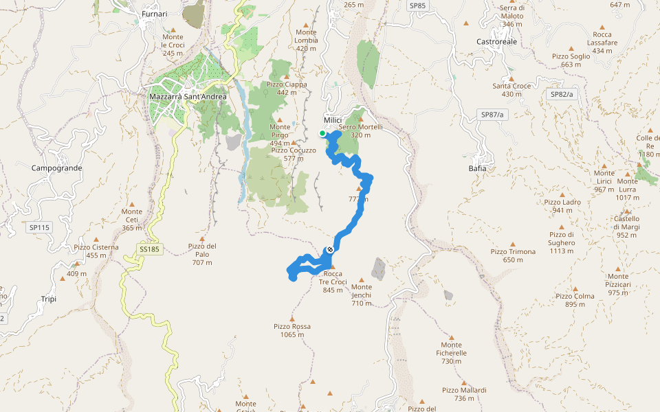 Piano Colla Pizzo Tre Croci walking route map in Milici
