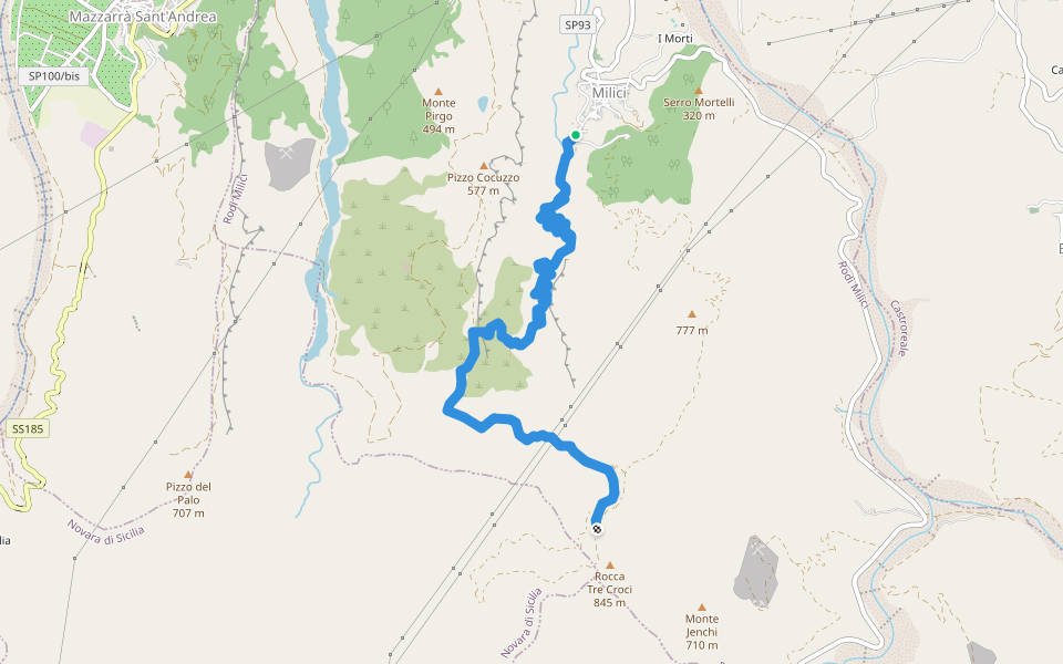 Tre Croci walking route map in Milici