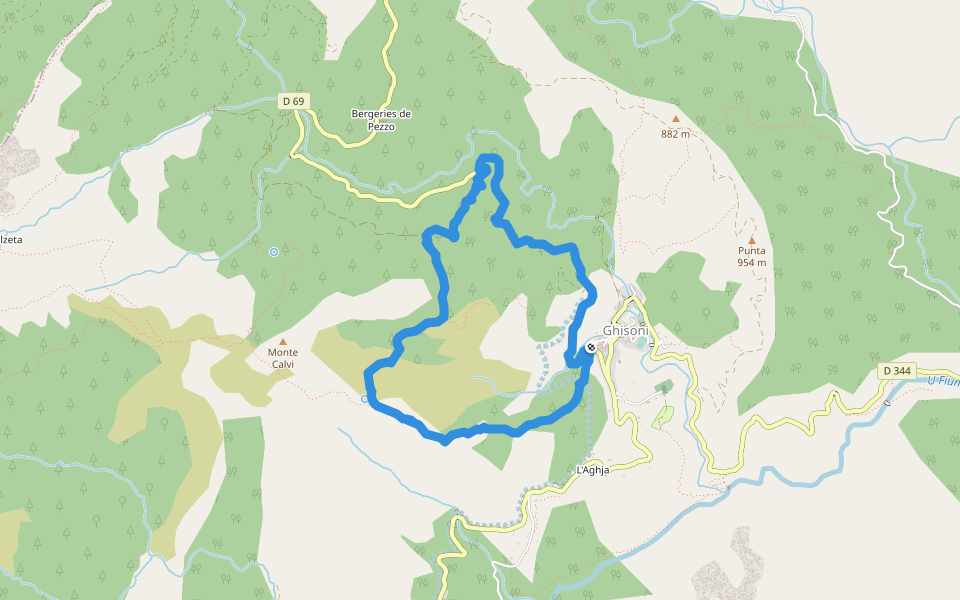 Boucle de Petra di Ripa walking route map in Ghisoni