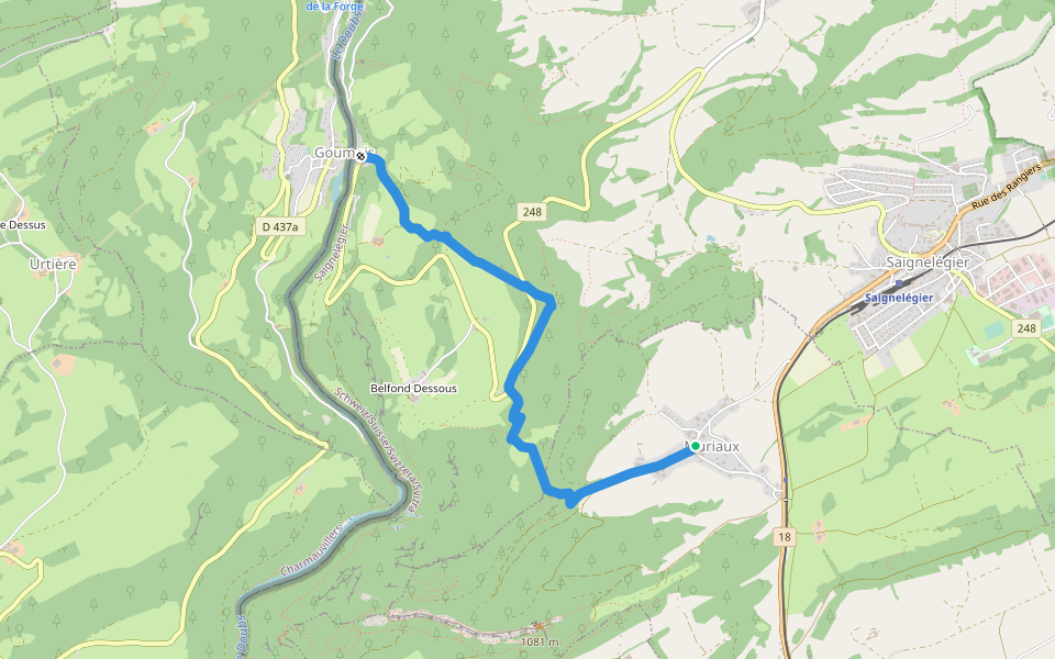 Muriaux - Goumois walking route map in Muriaux