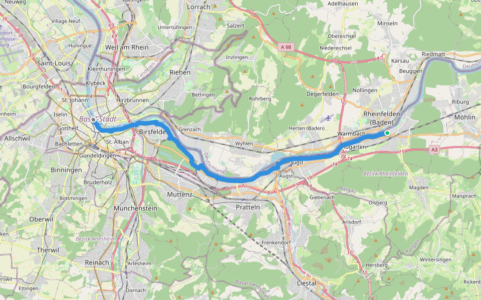 ViaRhenana - Etappe 10 walking route map in Rheinfelden