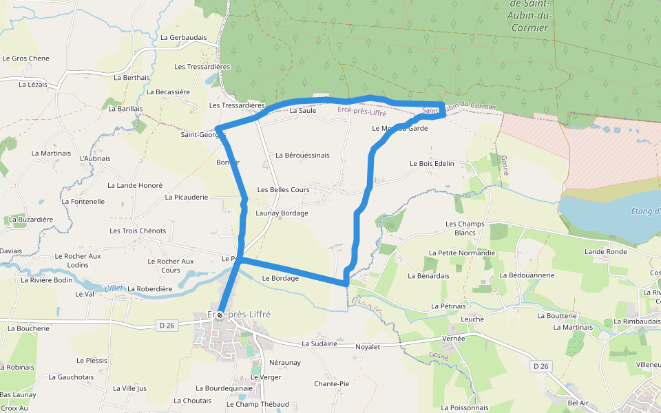 Les Rotes des Huguenots walking route map in Ercé-prés-Liffré