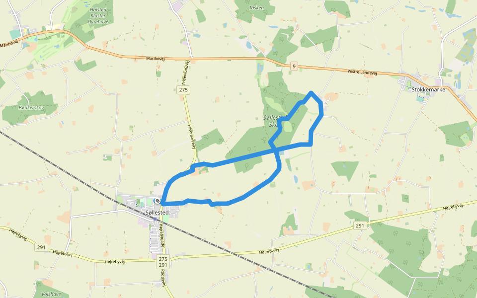 Sort Kløversti walking route map in Søllested