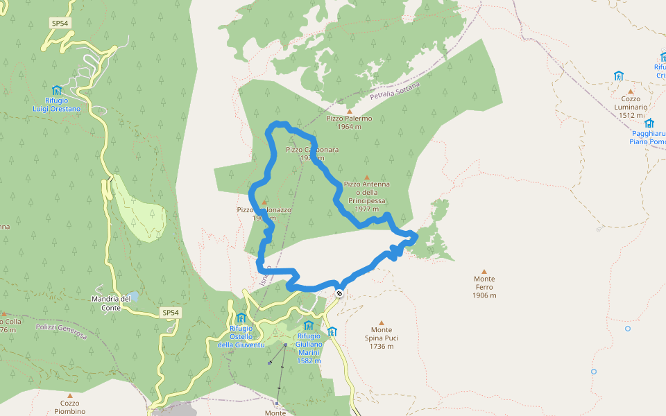 Sentiero Pizzo Carbonara walking route map in Piano Battaglia