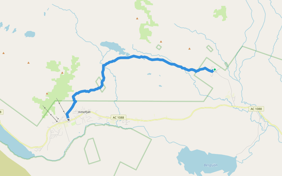 Kittelfjäll - Grönfjäll walking route map in Grönfjäll