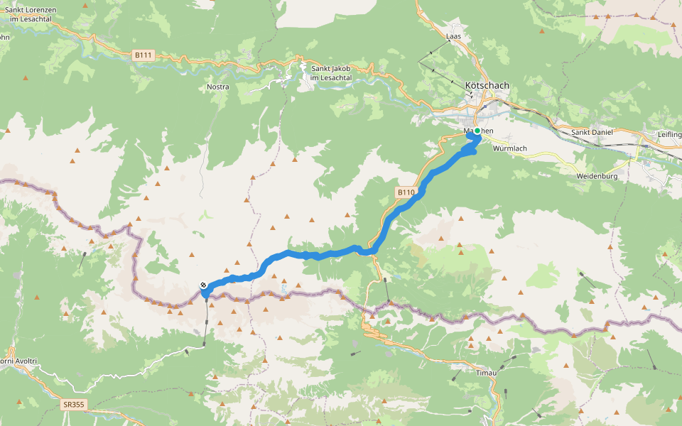 Julius-Kugy-Dreiländerweg in 30 Tagen - Anbindung über E 25b walking route map in Mauthen