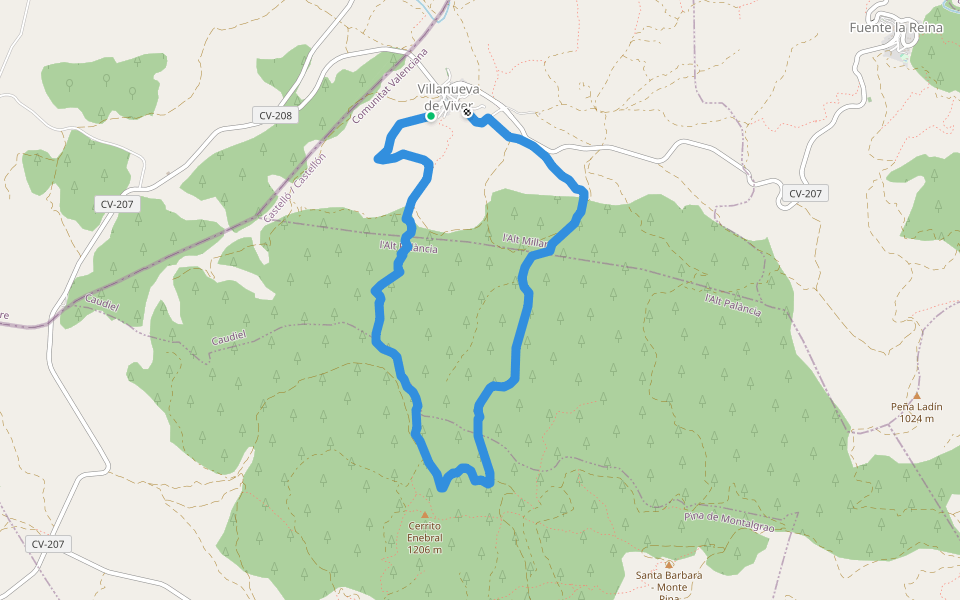 C1 Circular las Rozas walking route map in Villanueva de Viver