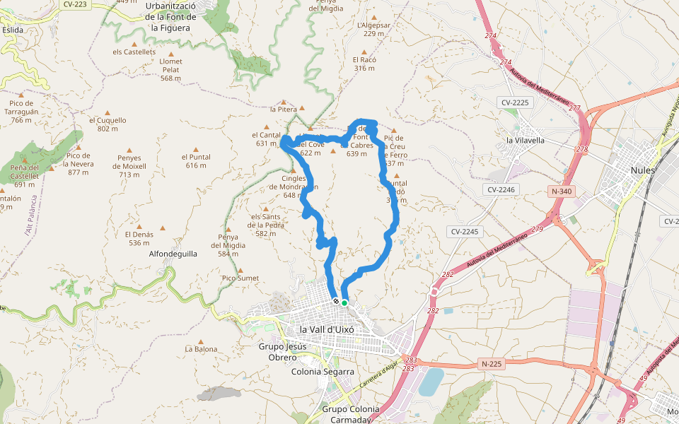 PR-CV 164 Font del Nogueret - Font de Cabres walking route map in Vall de Uxó