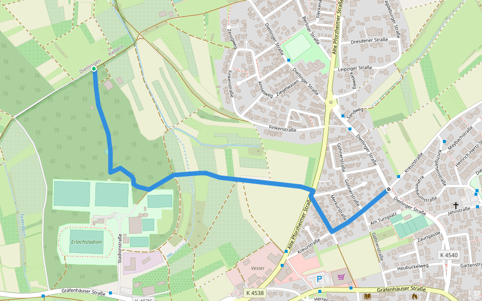 Erlach - Birkenfeld Kleine Höhe walking route map in Birkenfeld