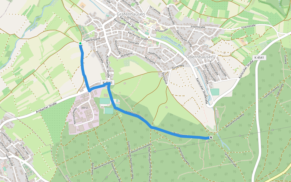 Gräfenhausen Friedhof - Alte Pflanzschule walking route map in Birkenfeld