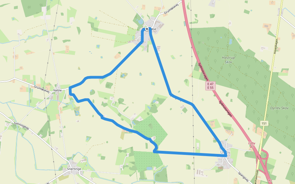 Fjord til Fjord Naturstien - Orange rute walking route map in Lundby