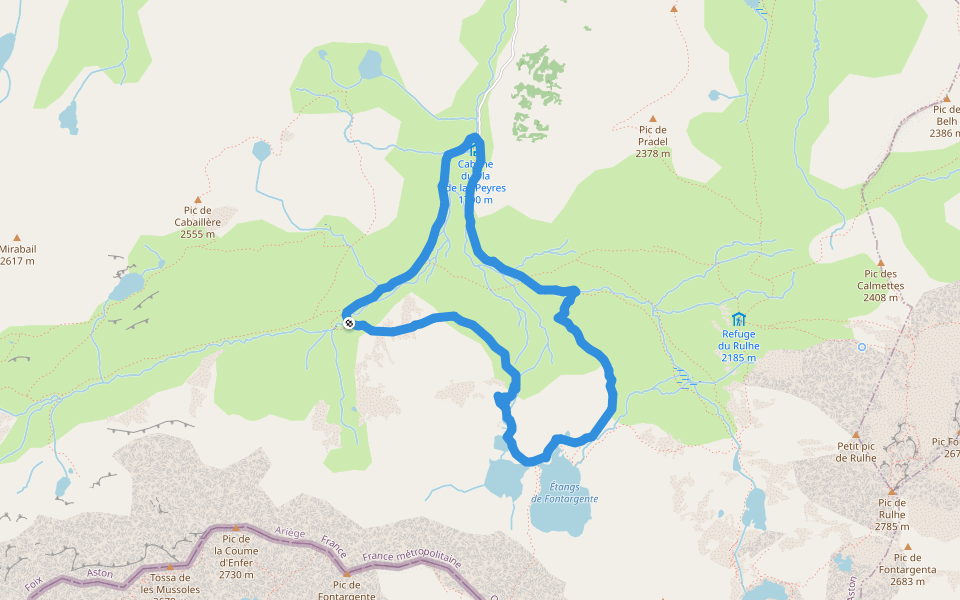 Étangs de Fontargente walking route map in Aston
