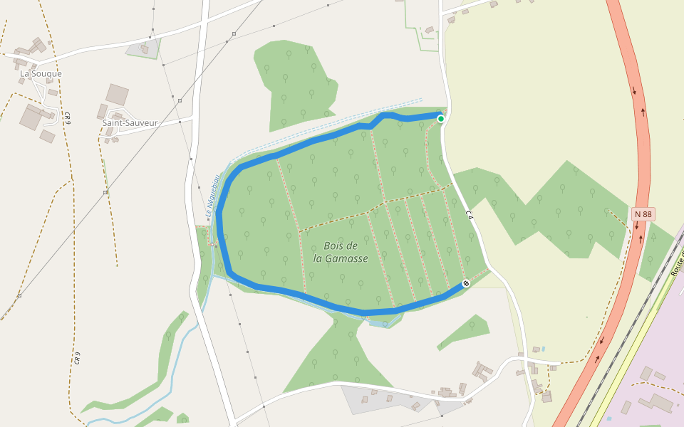 Parcours santé Forêt de la Gamasse walking route map in Naucelle