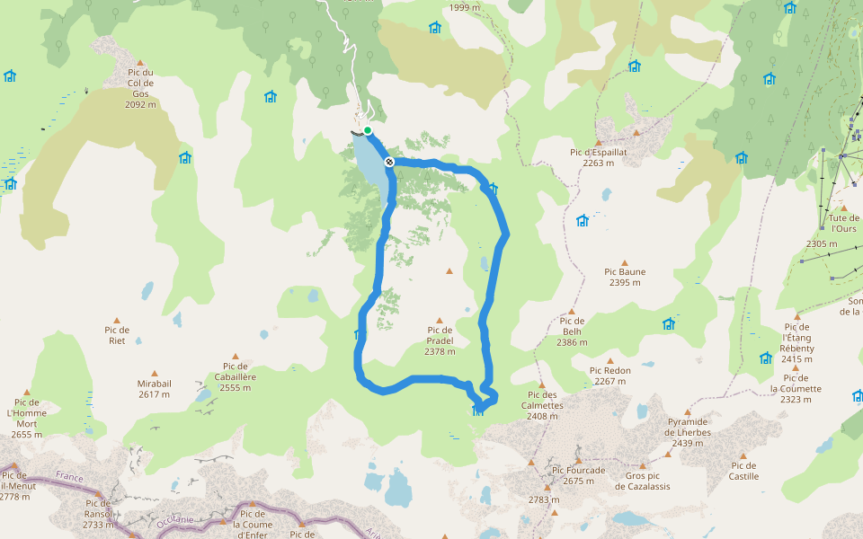 Le refuge du Rulhe walking route map in Aston