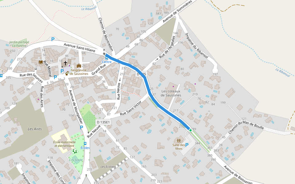 Les capitelles de la Bénovie walking route map in Saussines