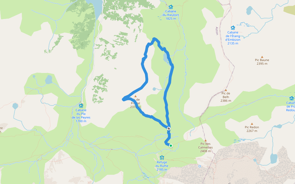 Le Pic de Pradet walking route map in Aston