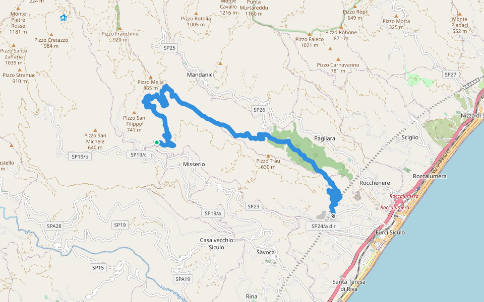 Artale Locadi Grotte walking route map in San Carlo
