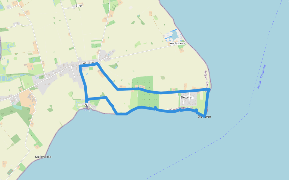 Dybvig Havn-ruten walking route map in Fejø