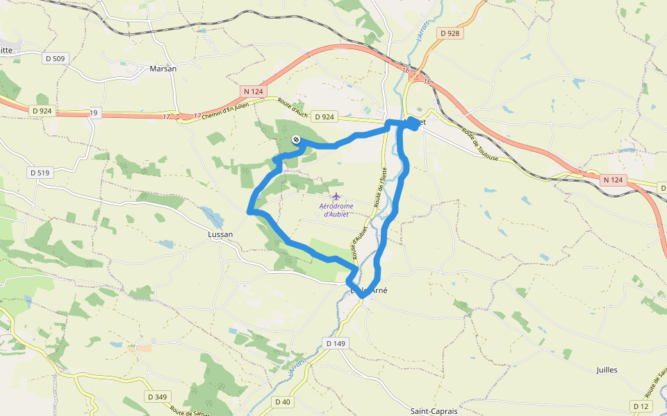 AU BOIS DE TULLE walking route map in Aubiet