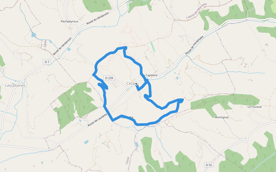 Les hauts sommets du Quercy Blanc walking route map in Cézac