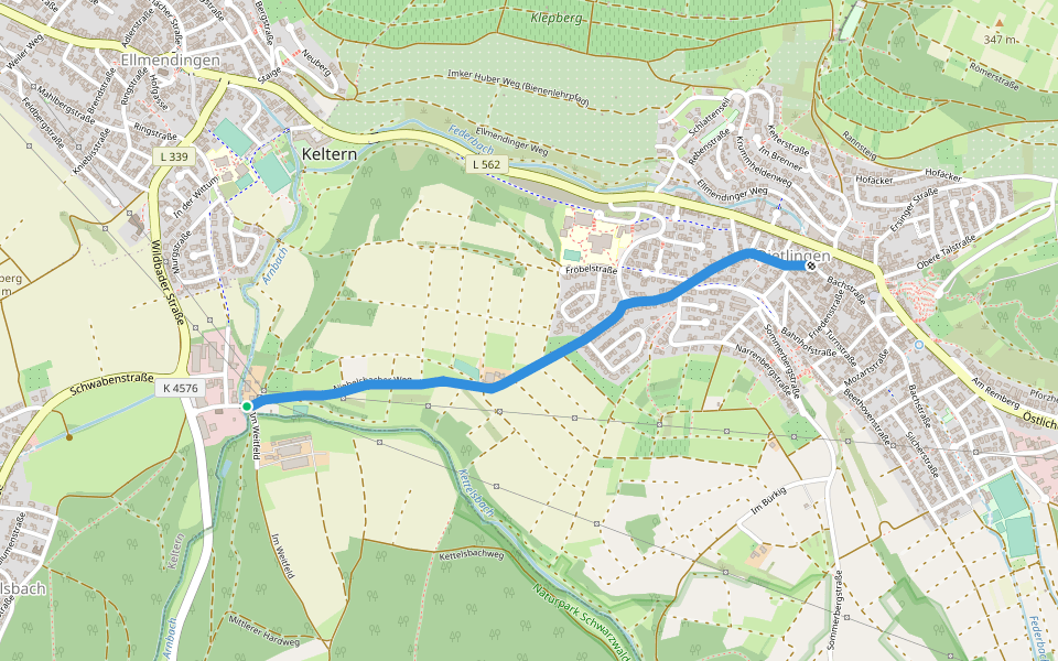Unteres Weitfeld - Dietlingen walking route map in Keltern