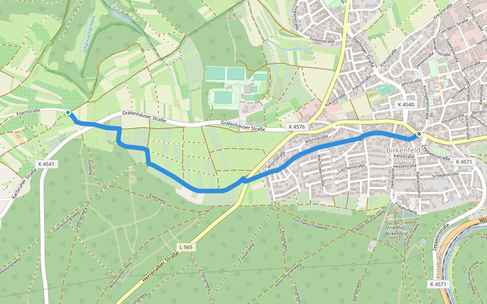 Hägnach - Birkenfeld Marktplatz walking route map in Birkenfeld