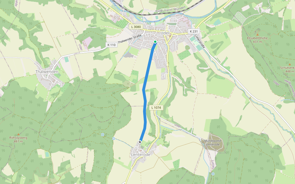 Uder nach Lenterode walking route map in Uder