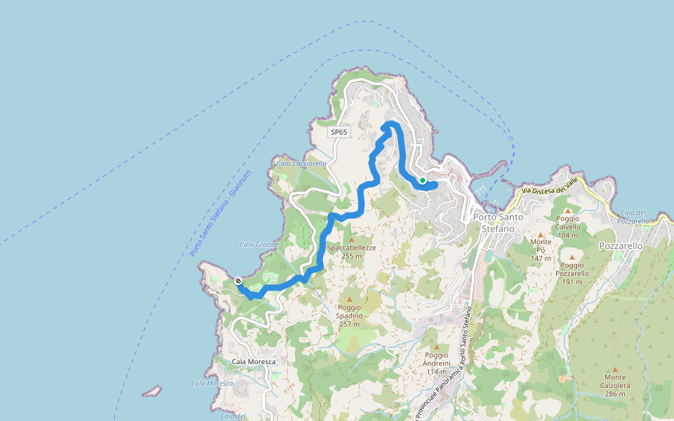 Via del Sole - Cala Grande walking route map in Porto Santo Stefano