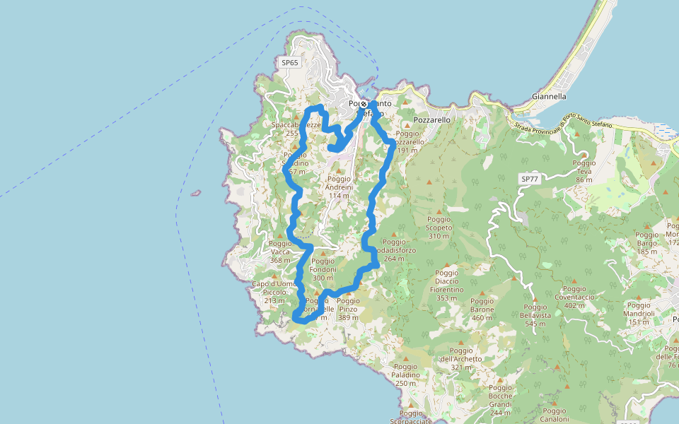Anello del Campone walking route map in Porto Santo Stefano