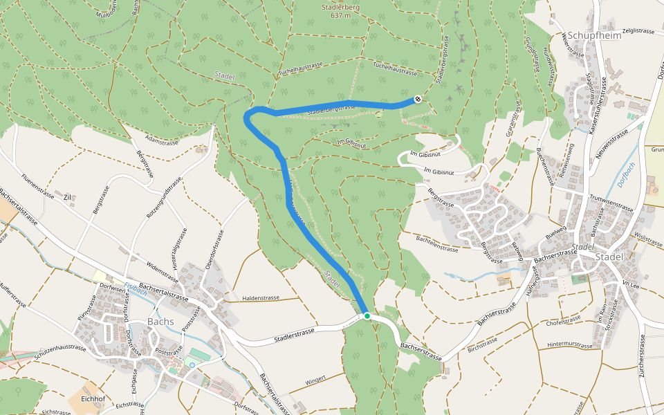 Stig - Stadlerberg walking route map in Stadel bei Niederglatt