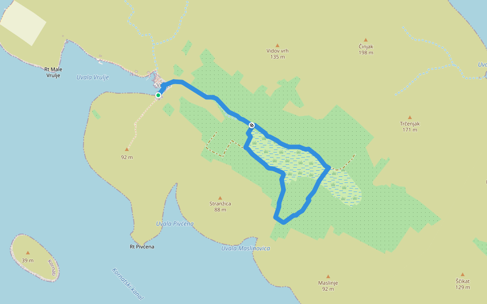 Karst in Kornati walking route map in Kornati