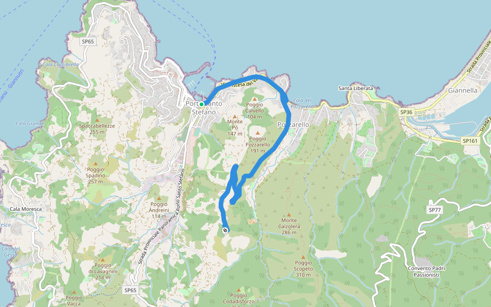 Porto Santo Stefano - Argentiera walking route map in Porto Santo Stefano