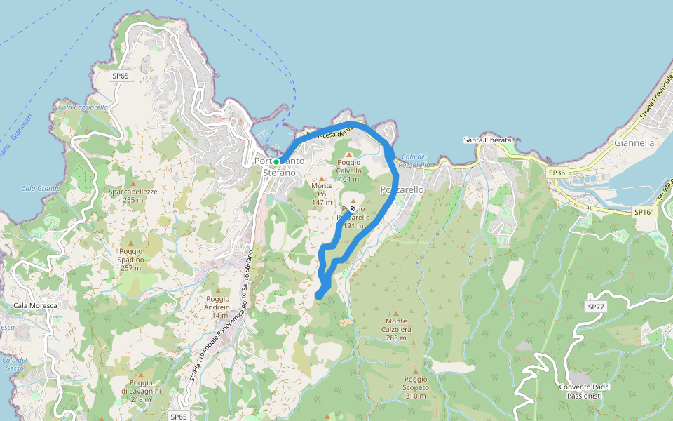 Porto Santo Stefano - Forte del Pozzarello walking route map in Porto Santo Stefano