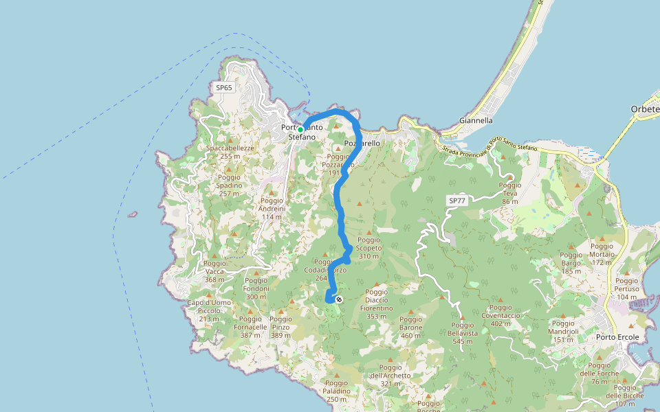 Porto Santo Stefano - Olmo walking route map in Porto Santo Stefano