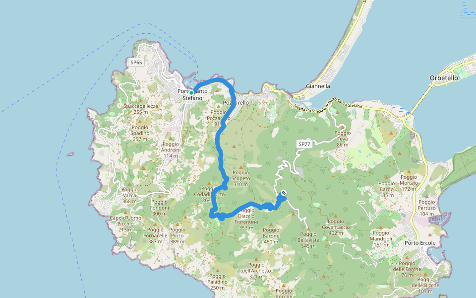 Porto Santo Stefano - Olmo - Croce del Predicatore walking route map in Porto Santo Stefano