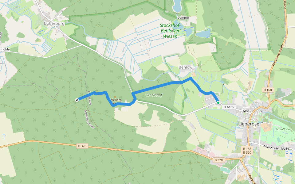 Lieberose-Doberburg walking route map in Lieberose